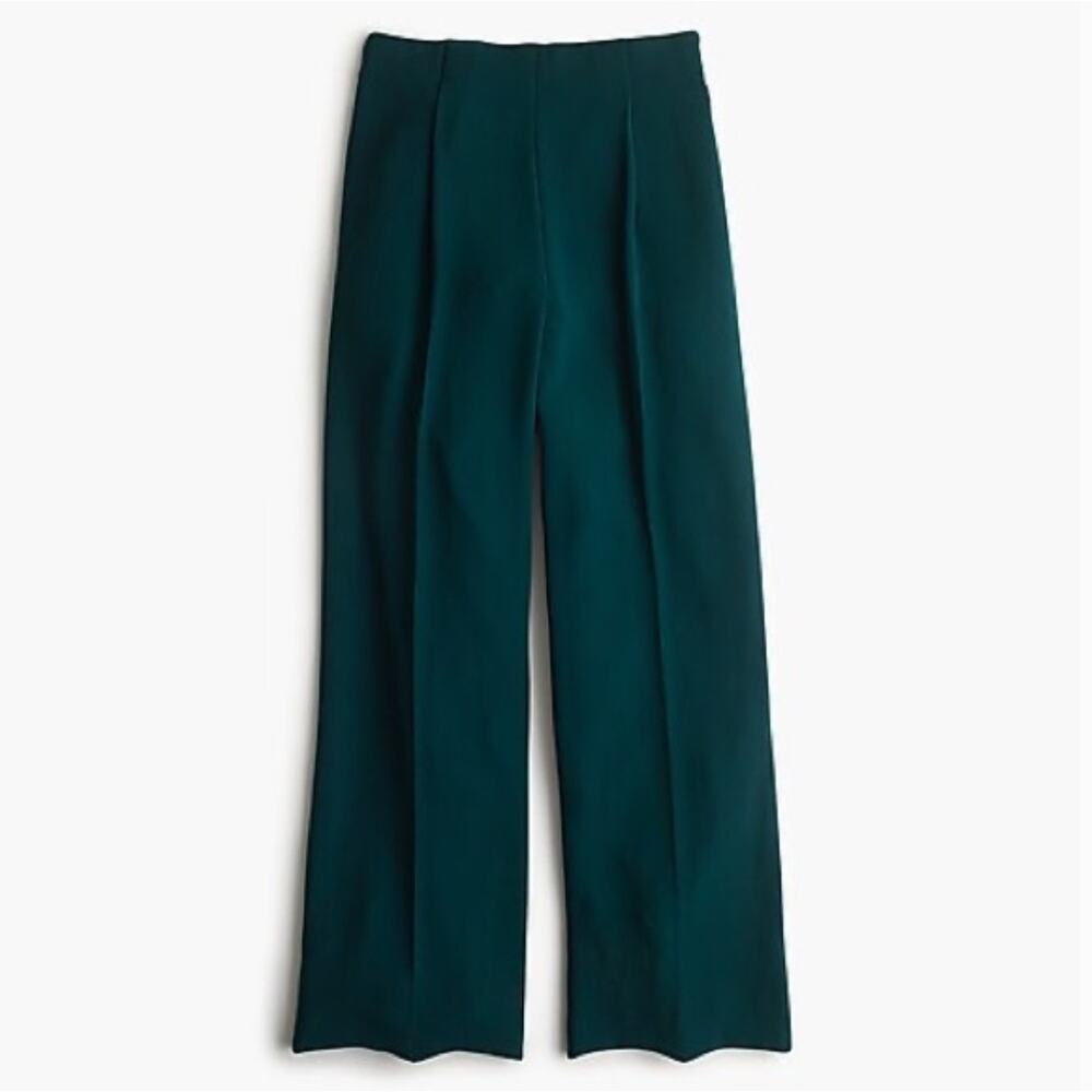 J. Crew Wide Leg Pleated Pant in Matte Crepe Emerald Green H2815 Size 2 - Picture 3 of 12